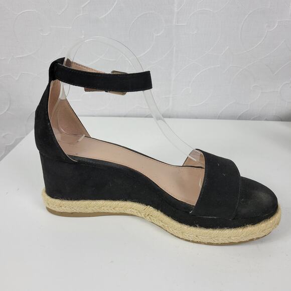 BCBGeneration Addie Women Sandals Size 7.5 Black Ankle Strap Espadrille Platform - Picture 1 of 13